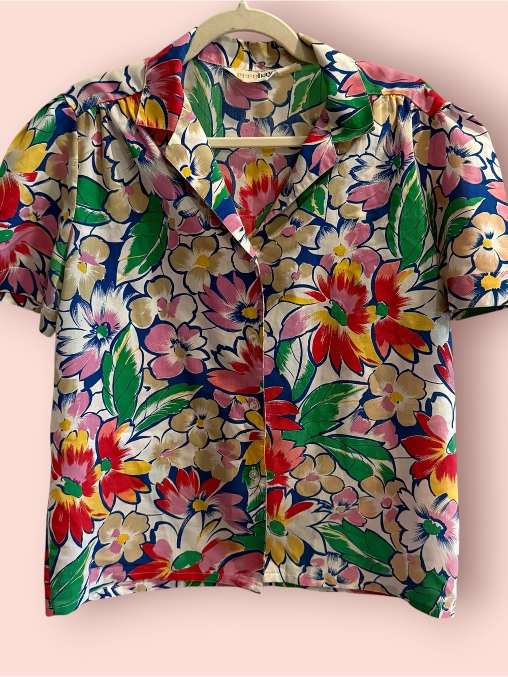 Vintage Eccobay Floral Button Up Blouse Retro Tropical Cottagecore